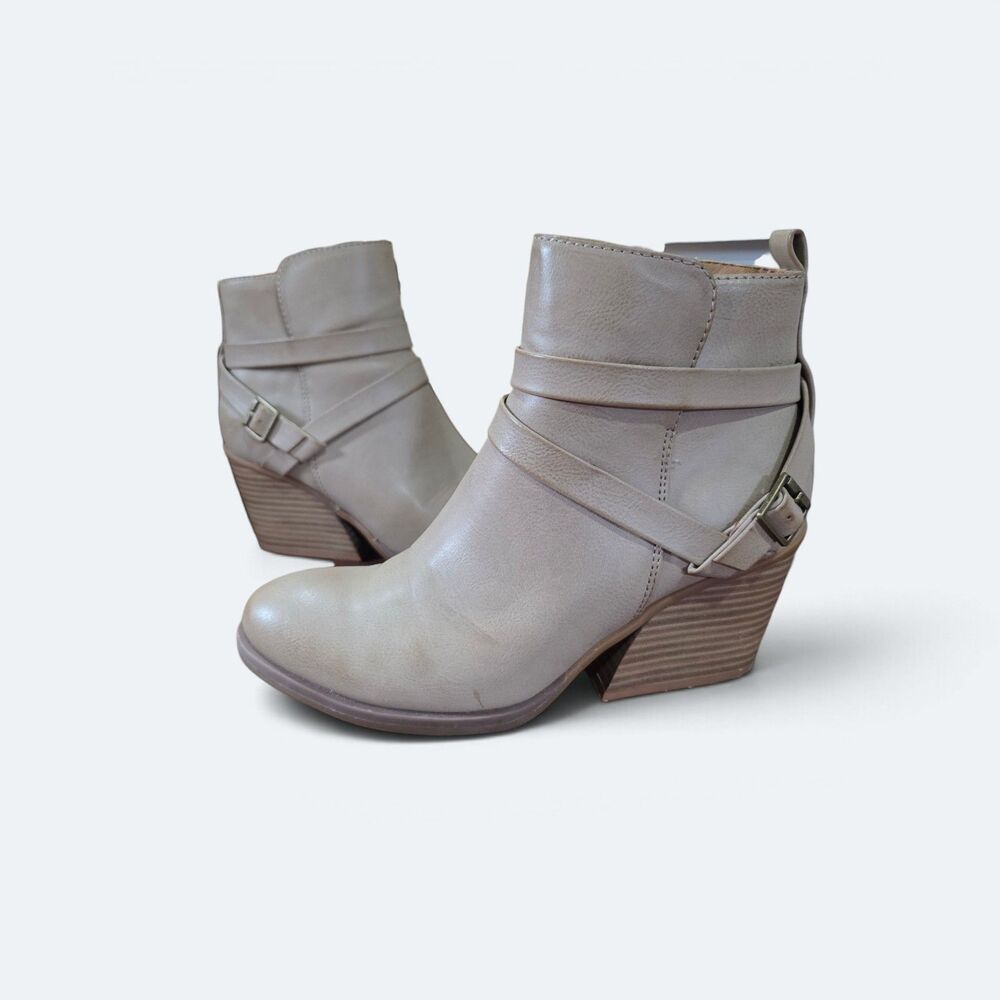 Korks by Kork-Ease Heidi Strappy Block Heel Ankle Booties Taupe Beige Size 8 M
